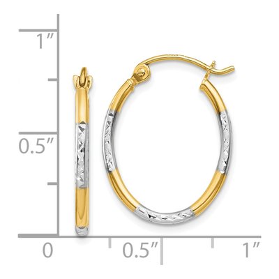 14K Yellow & Rhodium Diamond-Cut Oval Hoop Earrings – view 5