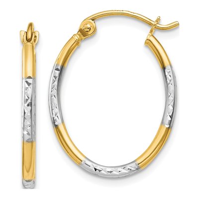 14K Yellow Gold 21mm Diamond-Cut Oval Hoop Earrings