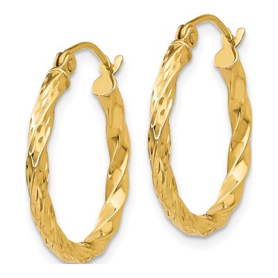 14K Yellow Gold 21mm Twist Hollow Hoop Earrings – view 3