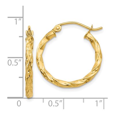14K Yellow Gold 21mm Twist Hollow Hoop Earrings – view 5