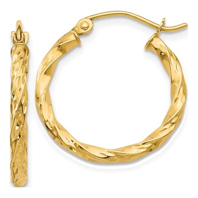 14K Yellow Gold 21mm Twist Hollow Hoop Earrings