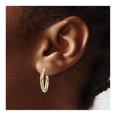 14K Two-Tone Gold Hollow Hoop Earrings – view 4