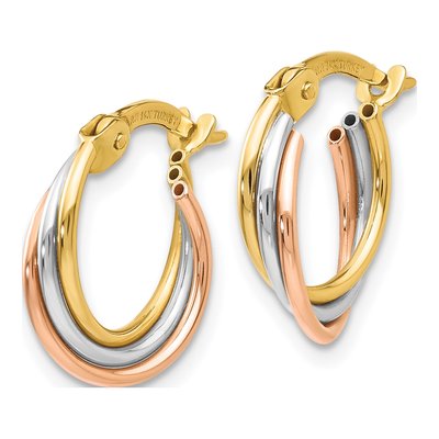 14K Tri-Color Gold Twisted Hoop Earrings – view 3