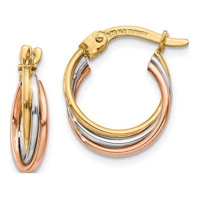 14K Tri-Color Gold Twisted Hoop Earrings