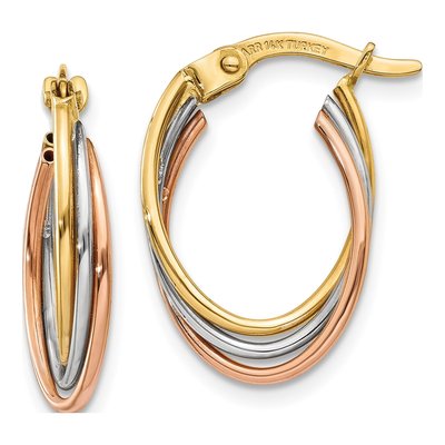 14K Tri-Color Gold Twisted Hoop Earrings