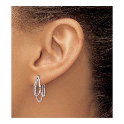 14K White Gold Textured Circle Hoop Earrings – view 4
