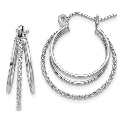 14K White Gold Textured Circle Hoop Earrings