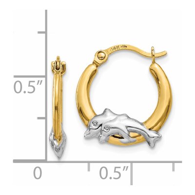14K Yellow Gold Dolphin Hoop Earrings – view 5