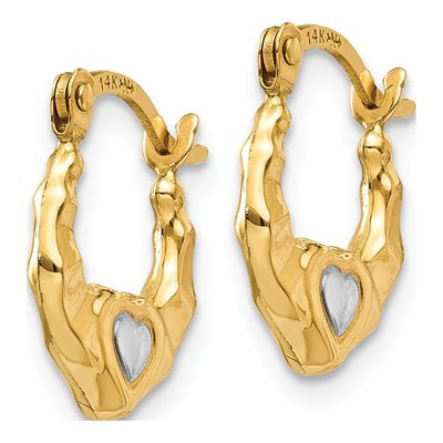 14K Gold & Rhodium Heart Hoop Earrings – view 3