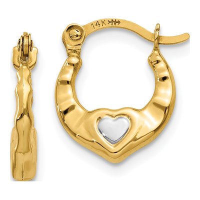 14K Yellow Gold 12mm Heart Hoop Earrings