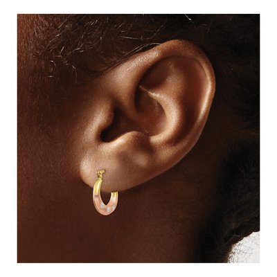 14K Yellow Gold 15mm Flower Hoop Earrings – view 4
