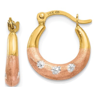 14K Yellow Gold 15mm Flower Hoop Earrings