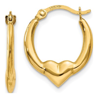 14K Yellow Gold Heart Hoop Earrings