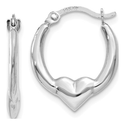 14K White Gold Heart Hoop Earrings