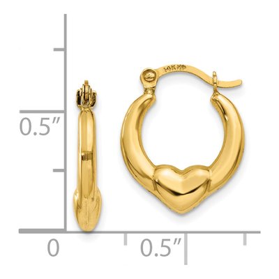 14K Yellow Gold Hollow Heart Hoop Earrings – view 5