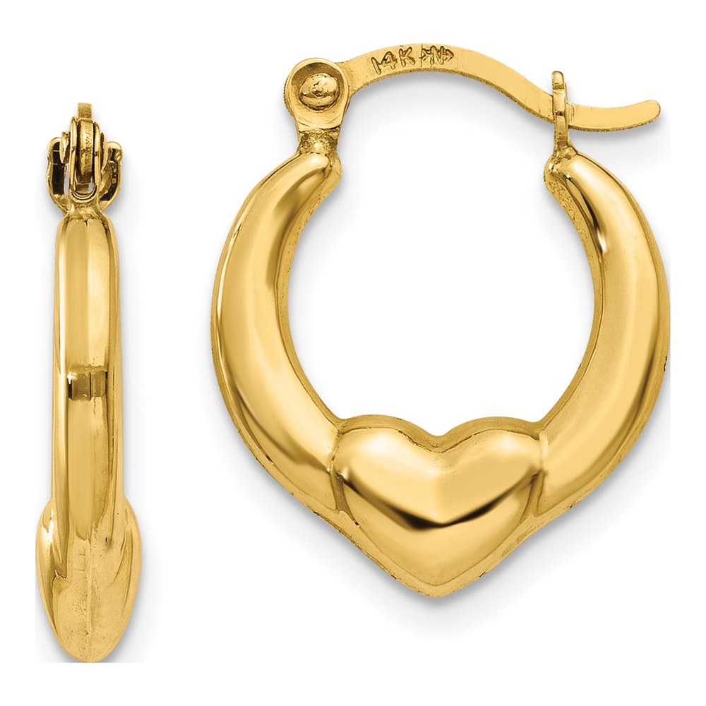 14K Yellow Gold Hollow Heart Hoop Earrings