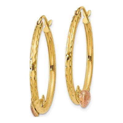 14K Two-Tone Gold 26mm Heart Diamond-Cut Hoop Earrings – view 3