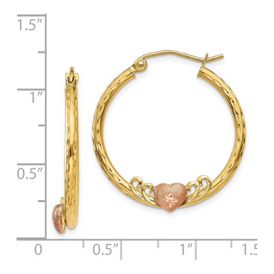 14K Two-Tone Gold 26mm Heart Diamond-Cut Hoop Earrings – view 5