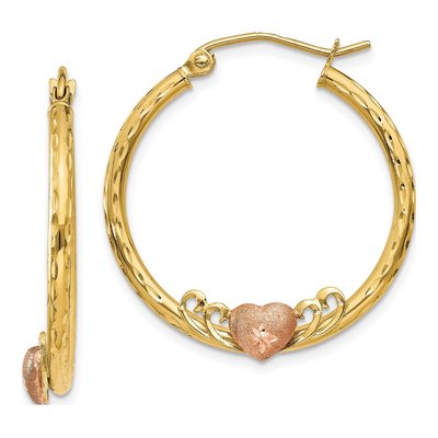 14K Two-Tone Gold 26mm Heart Diamond-Cut Hoop Earrings