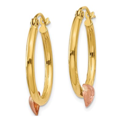 14K Two-Tone Gold Heart Hoop Earrings – view 3