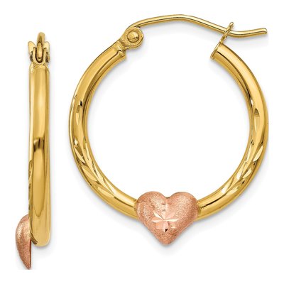 14K Two-Tone Gold Heart Hoop Earrings