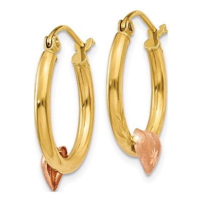 14K Two-Tone Gold Heart Diamond-Cut Hoop Earrings – view 3