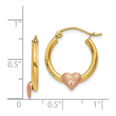 14K Two-Tone Gold Heart Diamond-Cut Hoop Earrings – view 5
