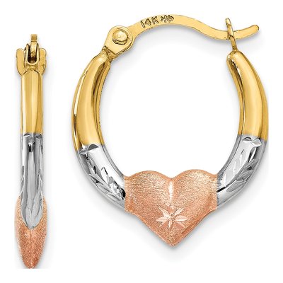 14K Yellow Gold 16mm Heart Hoop Earrings
