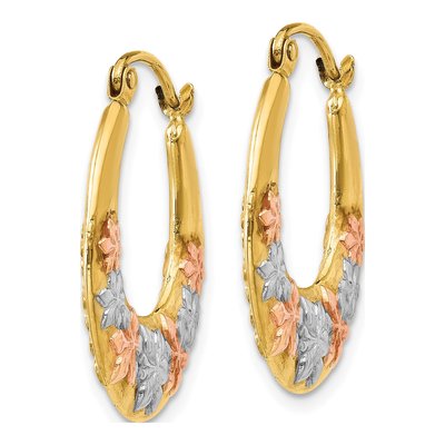 14K Yellow Gold Hollow Flower Hoop Earrings – view 3