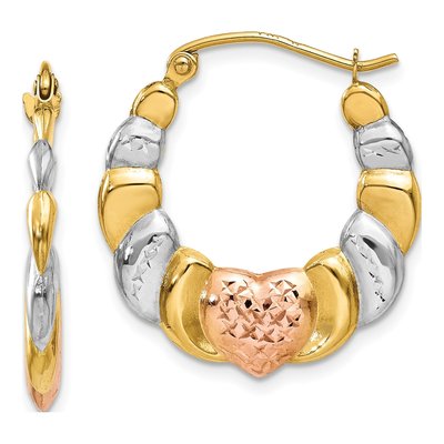 14K Yellow Gold 22mm Scalloped Heart Hoop Earrings