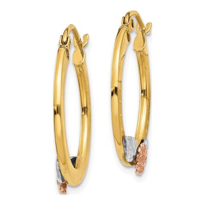 14K Two-Tone Gold 21mm Diamond-Cut Flower Hoop Earrings – view 3