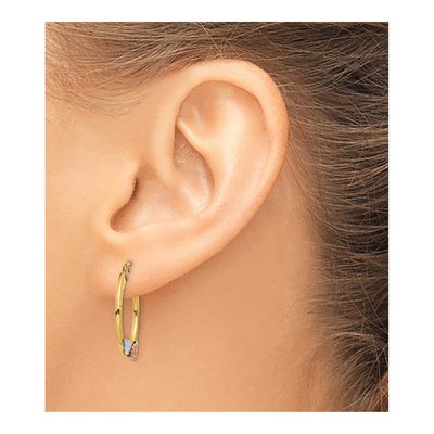 14K Two-Tone Gold 21mm Diamond-Cut Flower Hoop Earrings – view 4