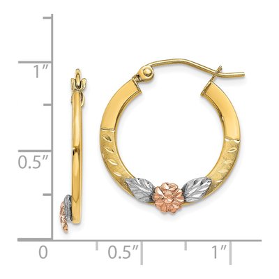 14K Two-Tone Gold 21mm Diamond-Cut Flower Hoop Earrings – view 5