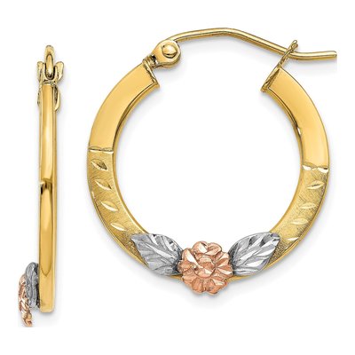 14K Two-Tone Gold 21mm Diamond-Cut Flower Hoop Earrings