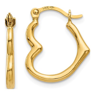 14K Yellow Gold Heart Hoop Earrings
