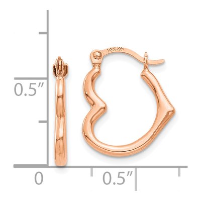 14K Rose Gold Heart Shaped Hollow Hoop Earrings – view 5