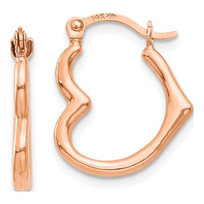 14K Rose Gold Heart Shaped Hollow Hoop Earrings