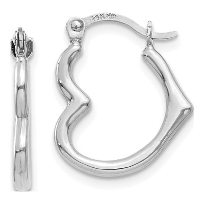 14K White Gold Heart Shaped Hoop Earrings