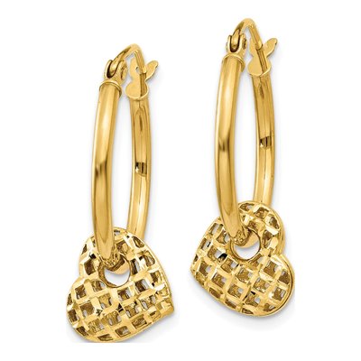 14K Yellow Gold 23mm Moveable Heart Hoop Earrings – view 3