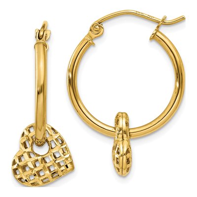 14K Yellow Gold 23mm Moveable Heart Hoop Earrings