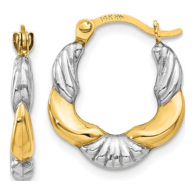 14K Yellow Gold 15mm Scalloped Hoop Earrings
