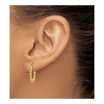 14K Yellow Gold Beaded Hoop Earrings – view 4