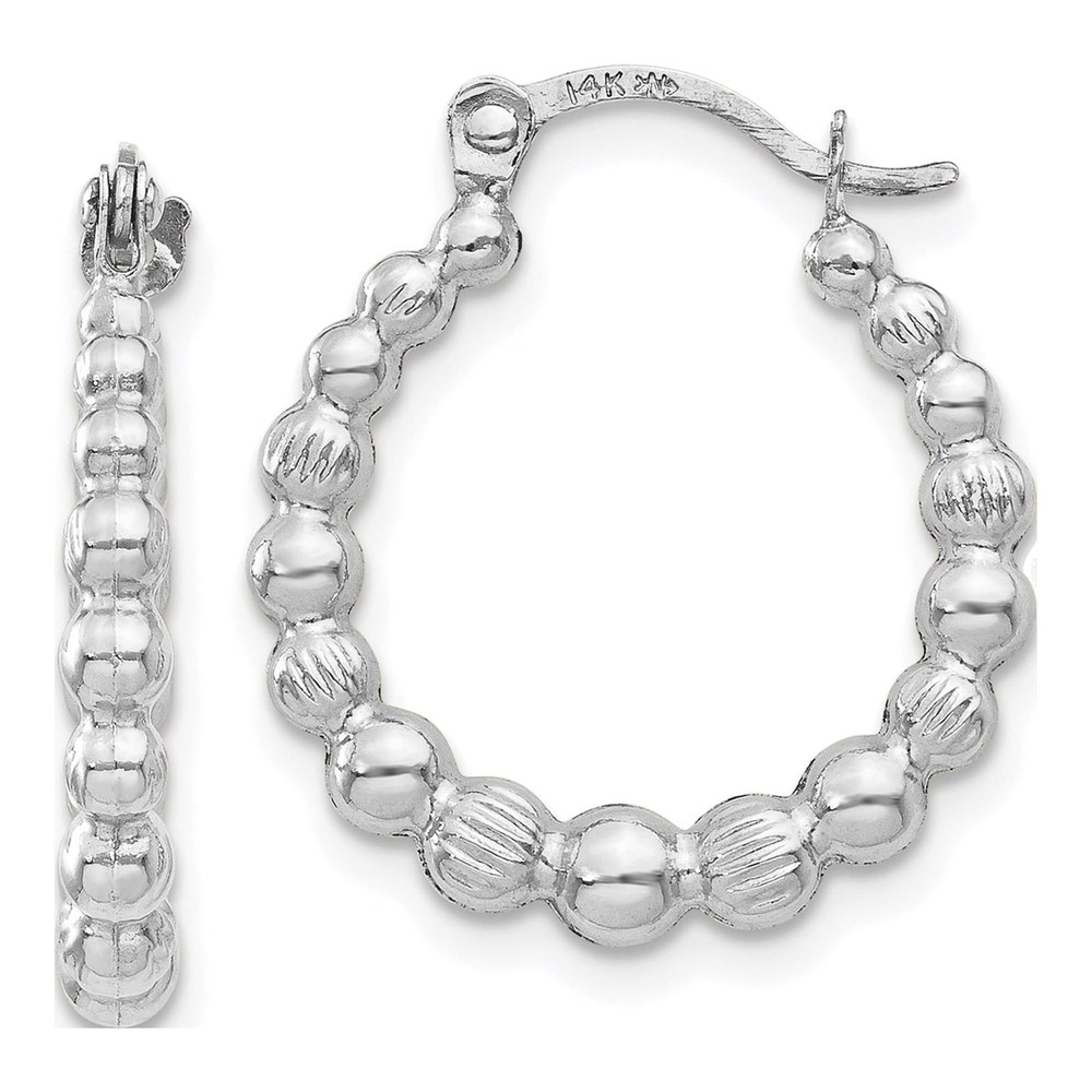 14K White Gold Rhodium-Plated Beaded Hoop Earrings