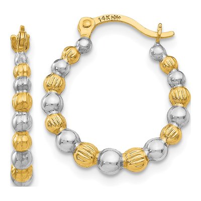 14K Yellow Gold Beaded Hoop Earrings