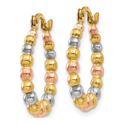 14K Yellow Gold Beaded Hoop Earrings – view 3