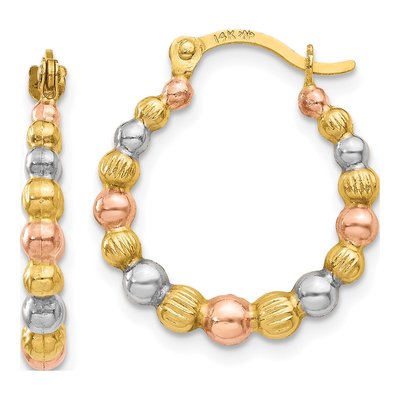 14K Yellow Gold Beaded Hoop Earrings