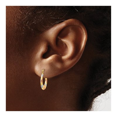 14K Yellow Gold 16mm Textured Hoop Earrings – view 4