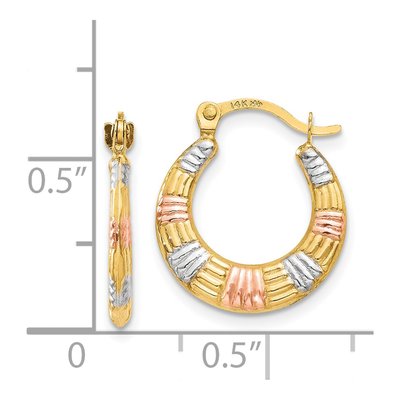 14K Yellow Gold 16mm Textured Hoop Earrings – view 5