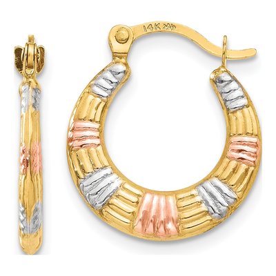 14K Yellow Gold 16mm Textured Hoop Earrings