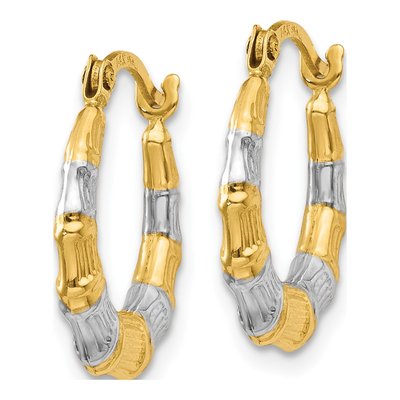 14K Yellow Gold 14mm Bamboo Hoop Earrings – view 3
